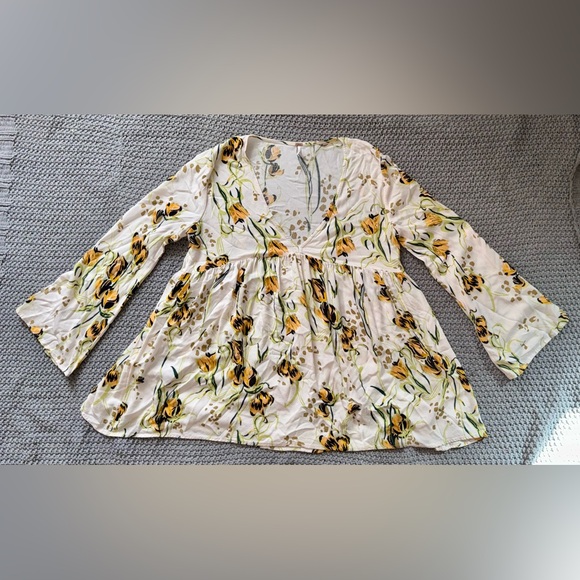 Free People Boho Bella Floral Print Bell Sleeve Tunic Top Dress L? No Tag - Picture 10 of 11